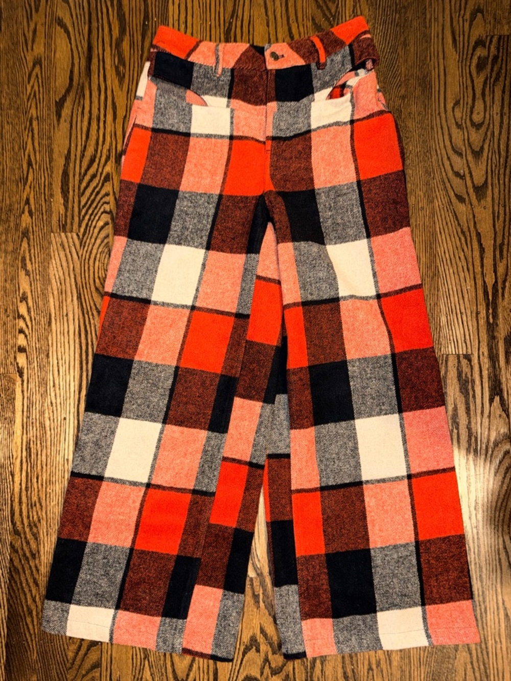 AFRM Red, Black & Cream Plaid Wide-Leg Pants 27